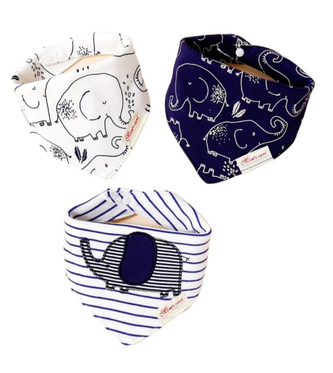 Set baberos bandana x3 - elefante azul 