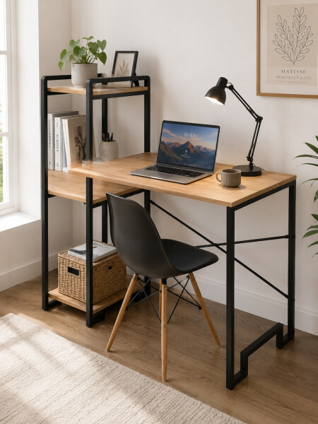ESCRITORIO DE HIERRO Y MADERA NEGRO