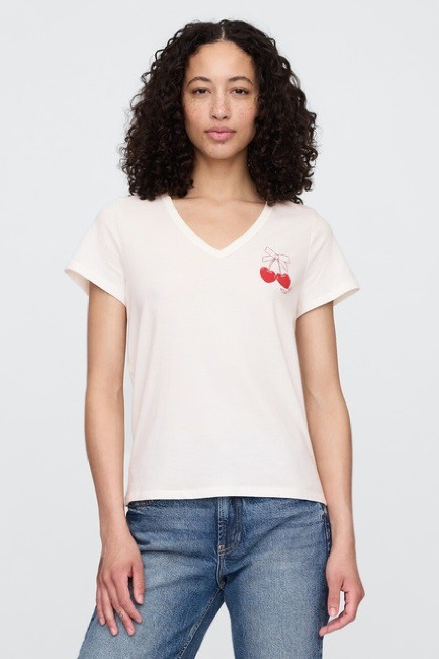 Remera Gràfico Escote V Mujer Milk