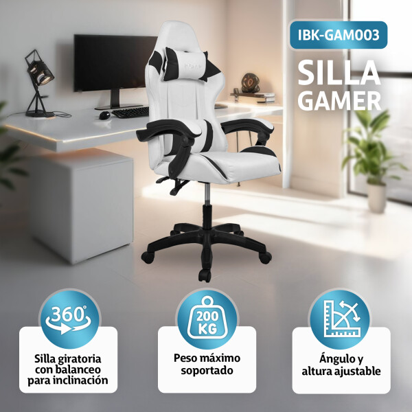 Silla Gamer Ergonomica Escritorio Reclinable Soporta 200kg Blanco con Negro Silla Gamer Ergonomica Escritorio Reclinable Soporta 200kg Blanco con Negro