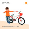 Bicicleta Infantil Lumax Rodado 16 Urbana Con Rueditas Y Canasto Rojo