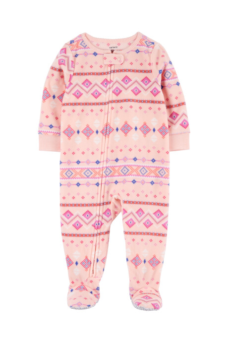 Pijama una pieza de micropolar, con pie, rosado, diseño fair isle. Talles 12-24M Pijama una pieza de micropolar, con pie, rosado, diseño fair isle. Talles 12-24M