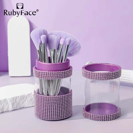 Set Maquillaje 7 Brochas y Pinceles con Estuche + Esponjas Violeta