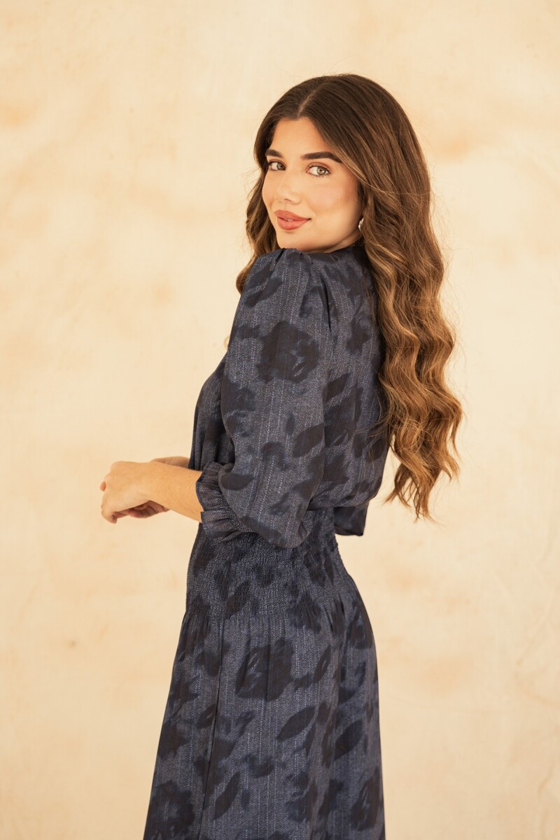 VESTIDO VALENTINA MAXI BLUR DENIM FLOWERS VESTIDO VALENTINA MAXI BLUR DENIM FLOWERS