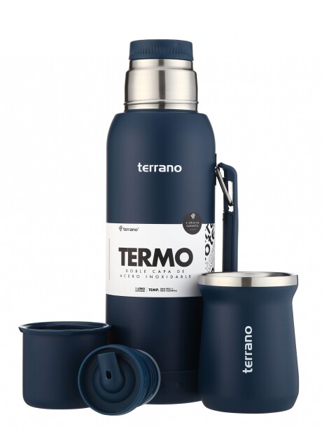 Kit Termo 1LT Con Base De Silicona + Mate de Acero Tradicional Opaco Azul
