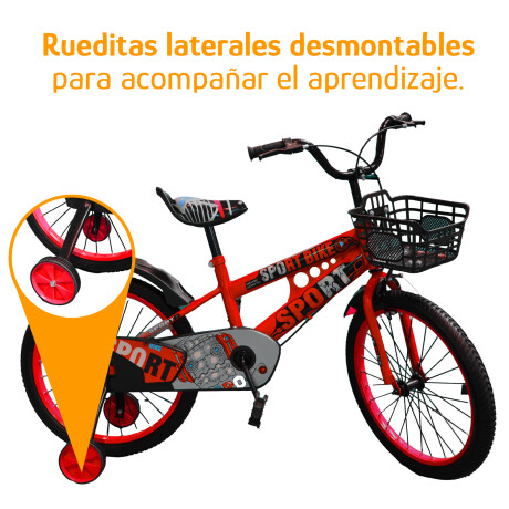 Bicicleta Infantil Rodado 20 C/Rueditas Aux Estilo Deportivo Rojo