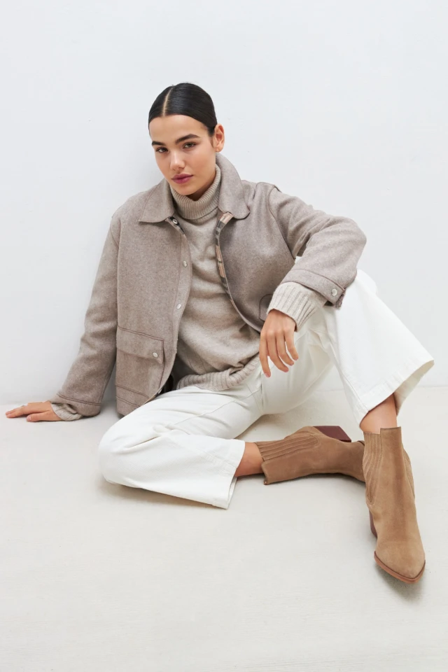 Chaqueta con botones metálicos beige melange