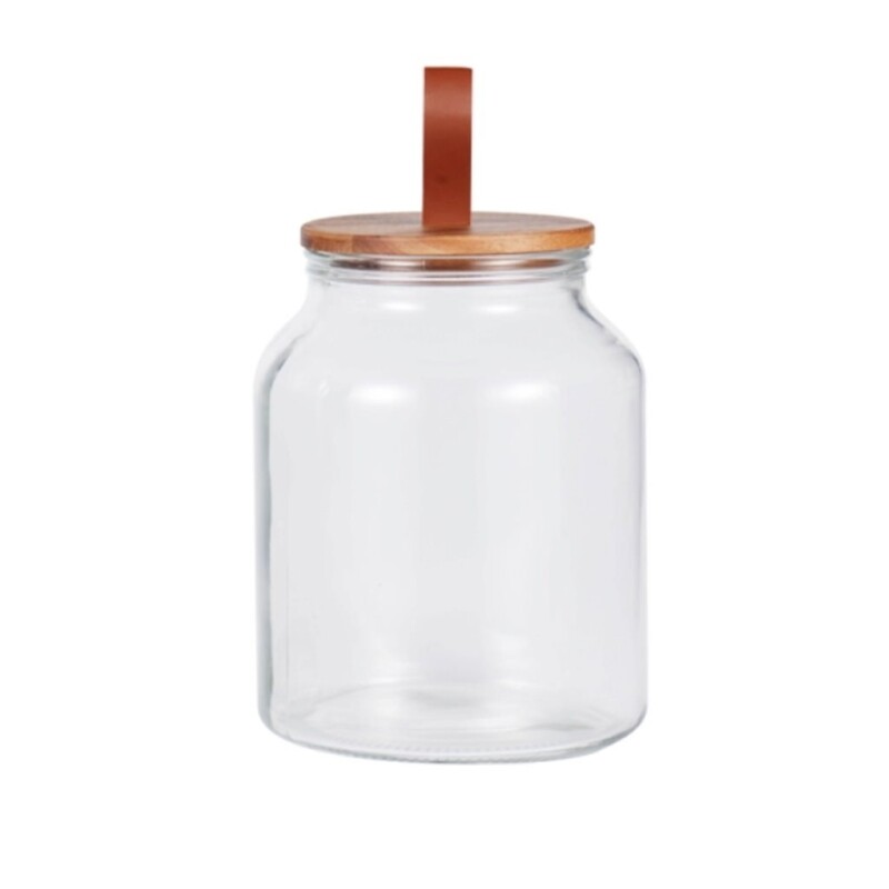 Recipiente Vidrio 3L Tapa Madera Y Cuero RECIPIENTE VIDRIO 3L TAPA MADERA Y CUERO