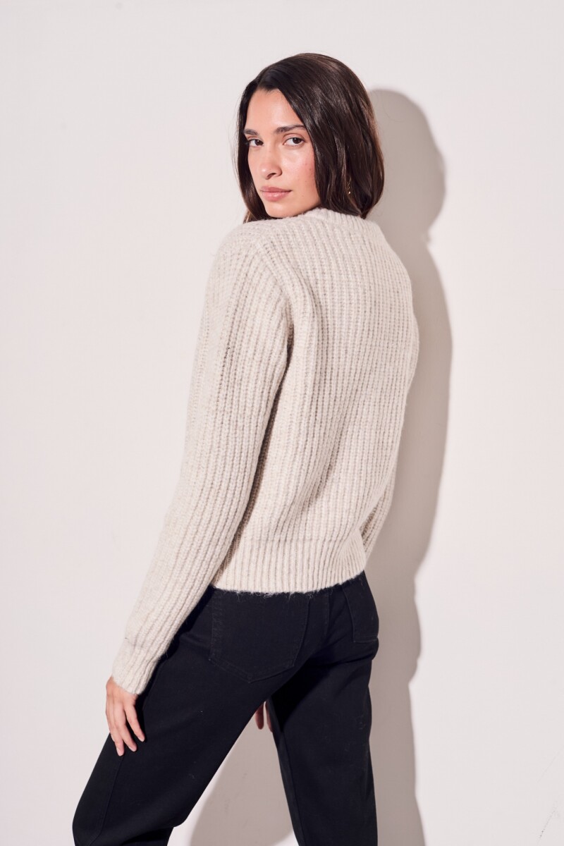 Sweater Medio Cierre Beige Melange