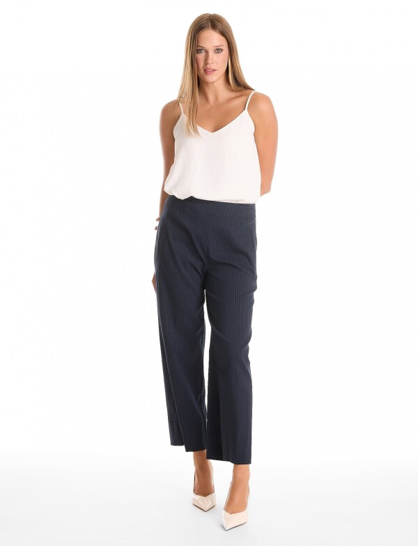 Pantalon Wide Leg Con Micro-pespunte AZUL