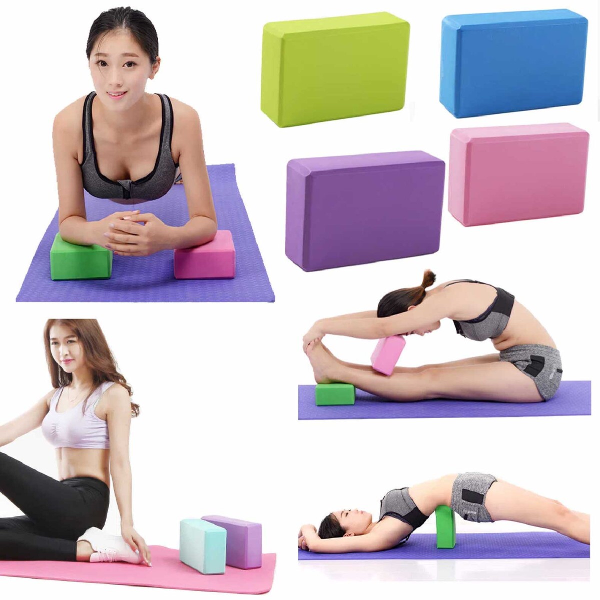 Bloque de goma EVA para estiramiento de Yoga, bloque de espuma de colores  para gimnasio, Pilates, herramienta de ejercicio, moldeador corporal,  entrenamiento de salud - AliExpress