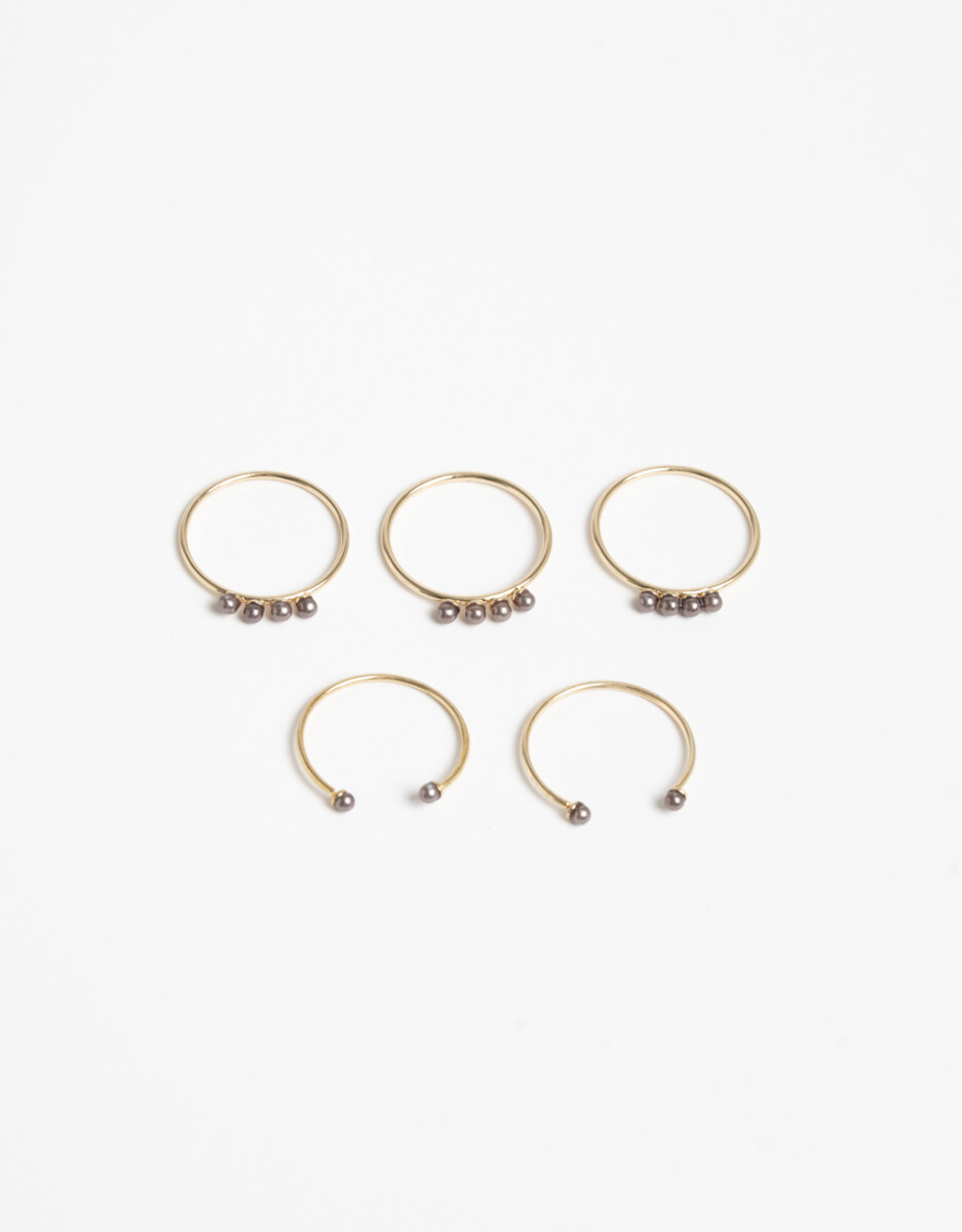 Set De Anillos Metal Y Perlas 