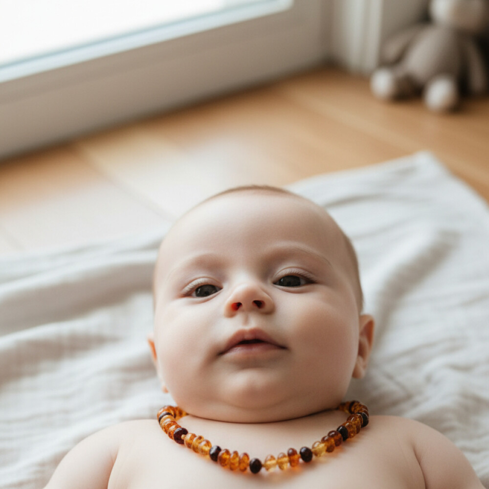 Collar ambar piedra redonda natural