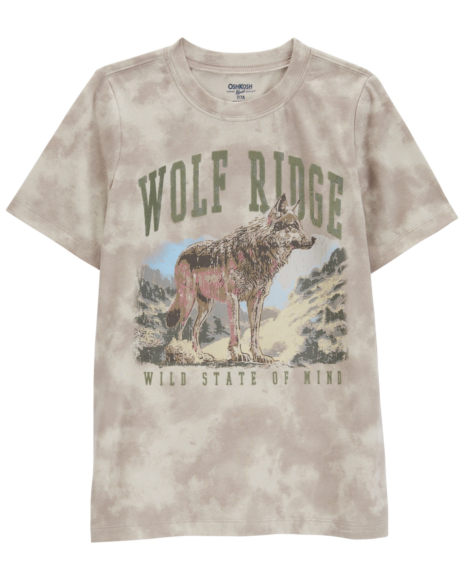 Remera de algodón, manga corta, estampa lobo Sin color