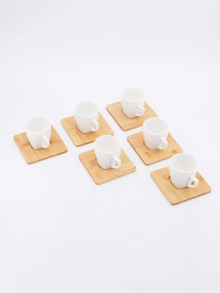 TAZAS DE CAFÉ CON PLATO BAMBOO SET X 6 BLANCO