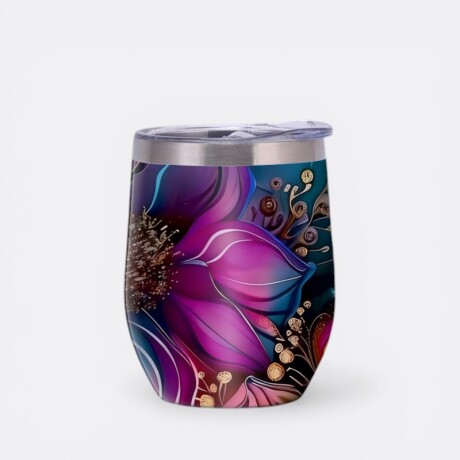 Mate Diseño Floral Colorido Aluminio Fucsia