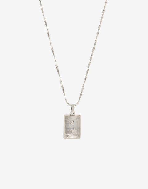 Cadena Corta con Dije Piedras Cadena De Acero Con Piedra Cuarzo Cristal - Plateado