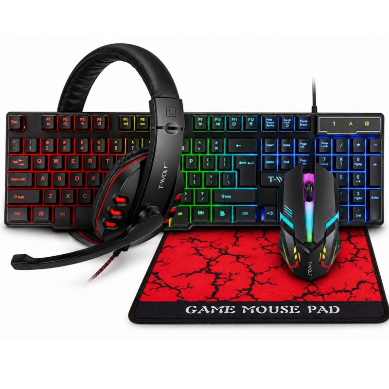 Combo gamer mouse, teclado, auriculares y paño TWOLF TF800 10 Combo gamer mouse, teclado, auriculares y paño TWOLF TF800 10