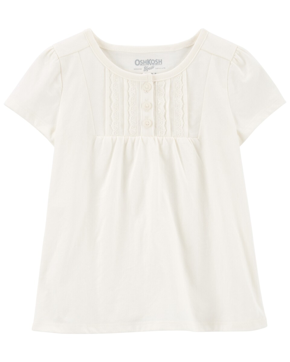 Blusa de algodón manga corta con botones y detalle de encaje 