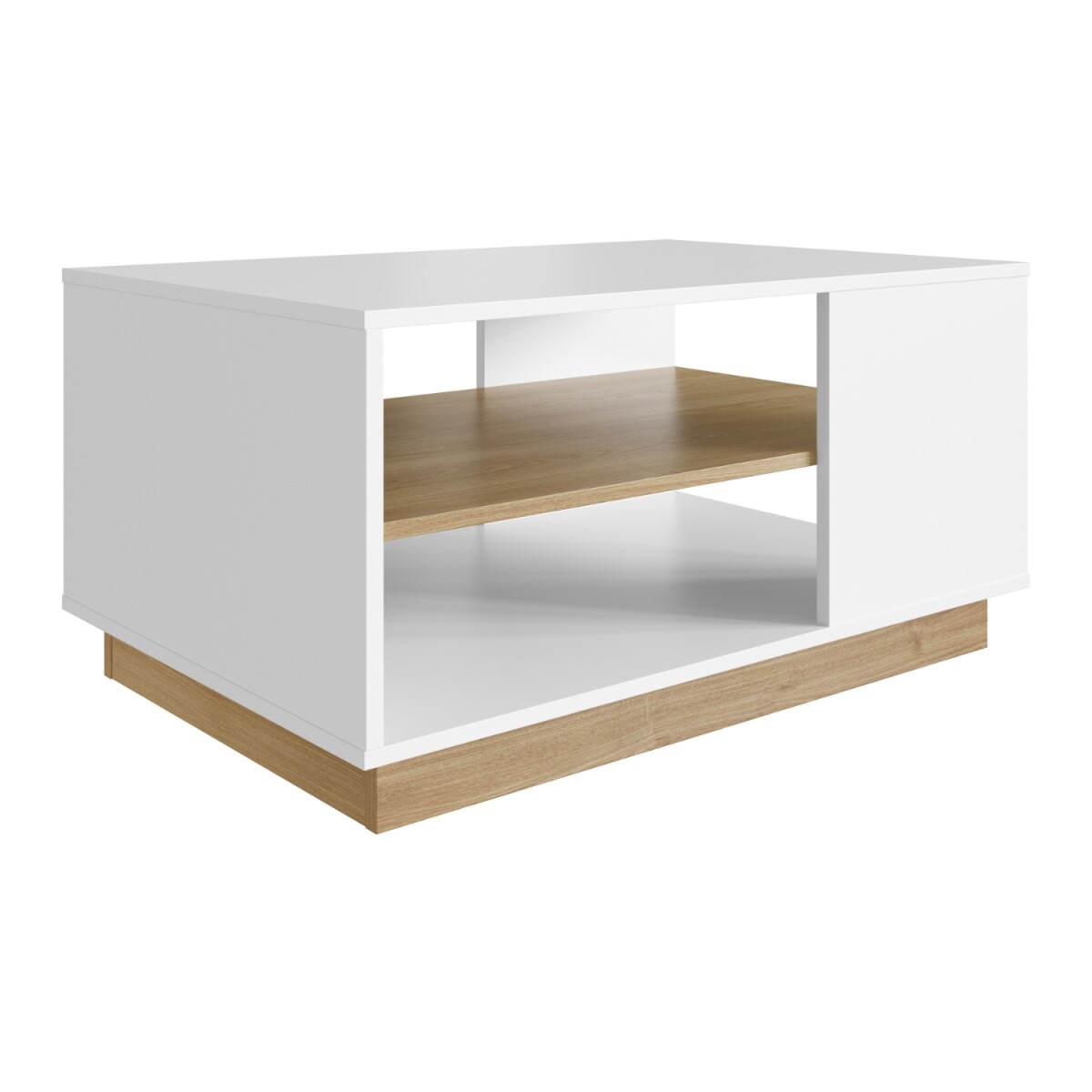 Mesa Ratona De Centro Living Blanco/Roble Con Estante Lumax 