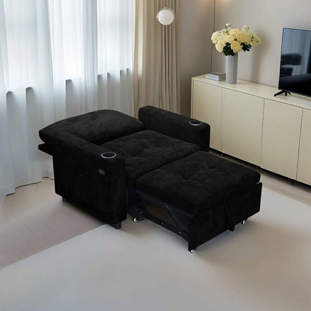 SOFÁ SILLÓN CAMA POLTRONA BUTACA RECLINABLE 1 LUGAR NEGRO