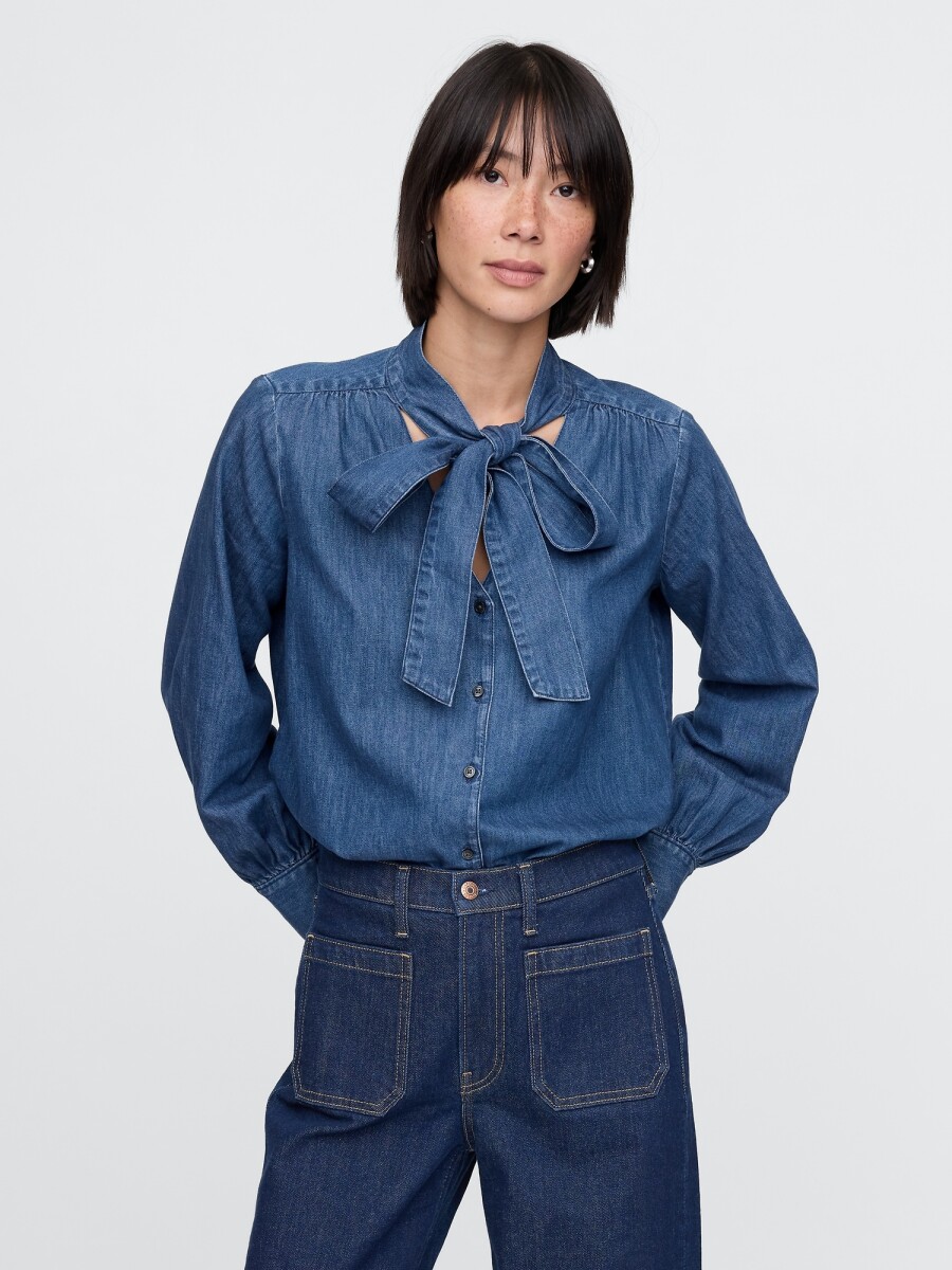 Camisa De Jean Con Moña Mujer - Light Indigo 2 