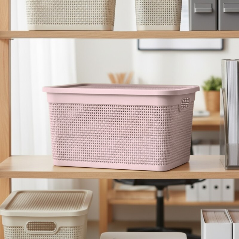 Caja simil ratán 25 lts ROSADO