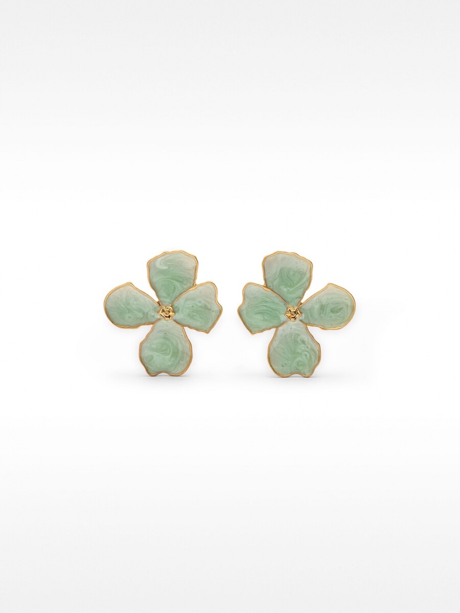 Pendientes Maxi Flor Con Esmaltado verde