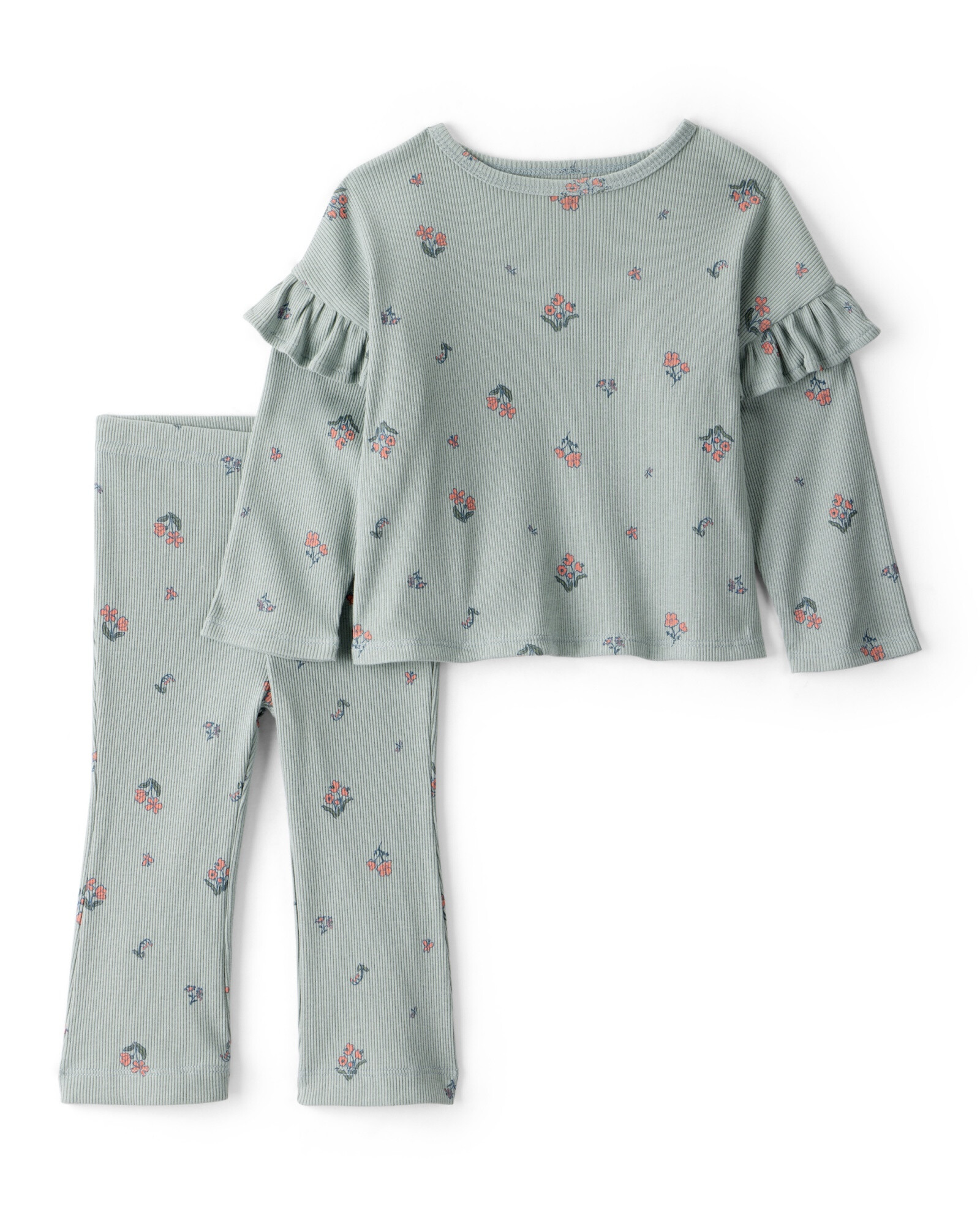 Set dos piezas de algodón, pantalón y remera, diseño floral Set dos piezas de algodón, pantalón y remera, diseño floral