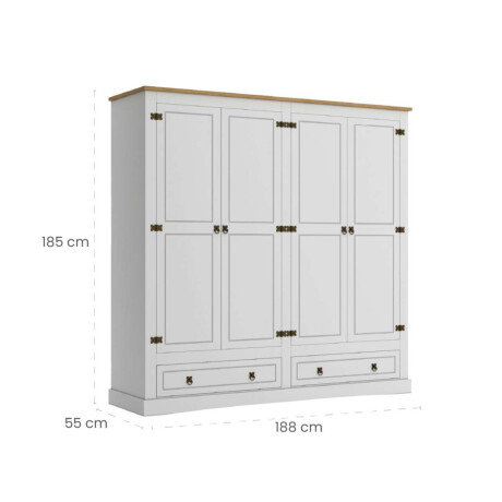 Ropero 4 puertas 2 Cajones Madera Linea mexicana Blanco