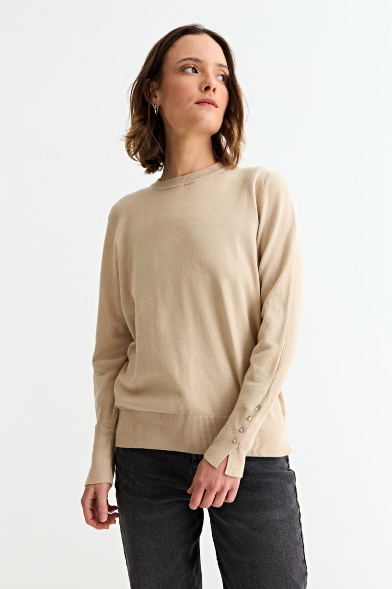 Sweater con detalle en manga - Beige 