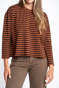 Remera Algodón Elastano Rayada Camel