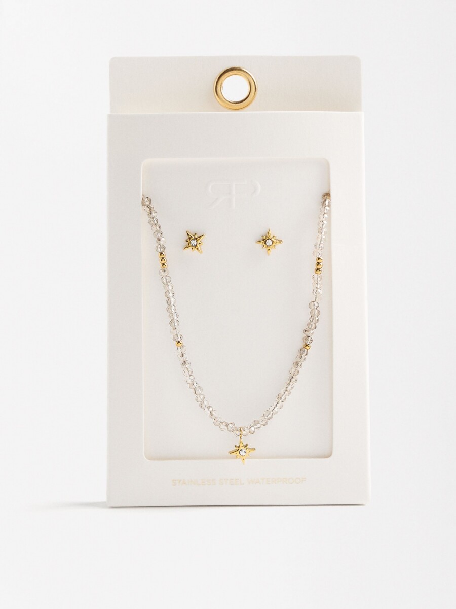 Set De Collar Con Pendientes Estrella - Acero Inoxidable gris