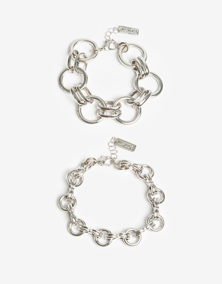 Pulseras Flexibles Sets Metal Pulseras Flexibles Sets Cadena De Metal - Plateado Rodio