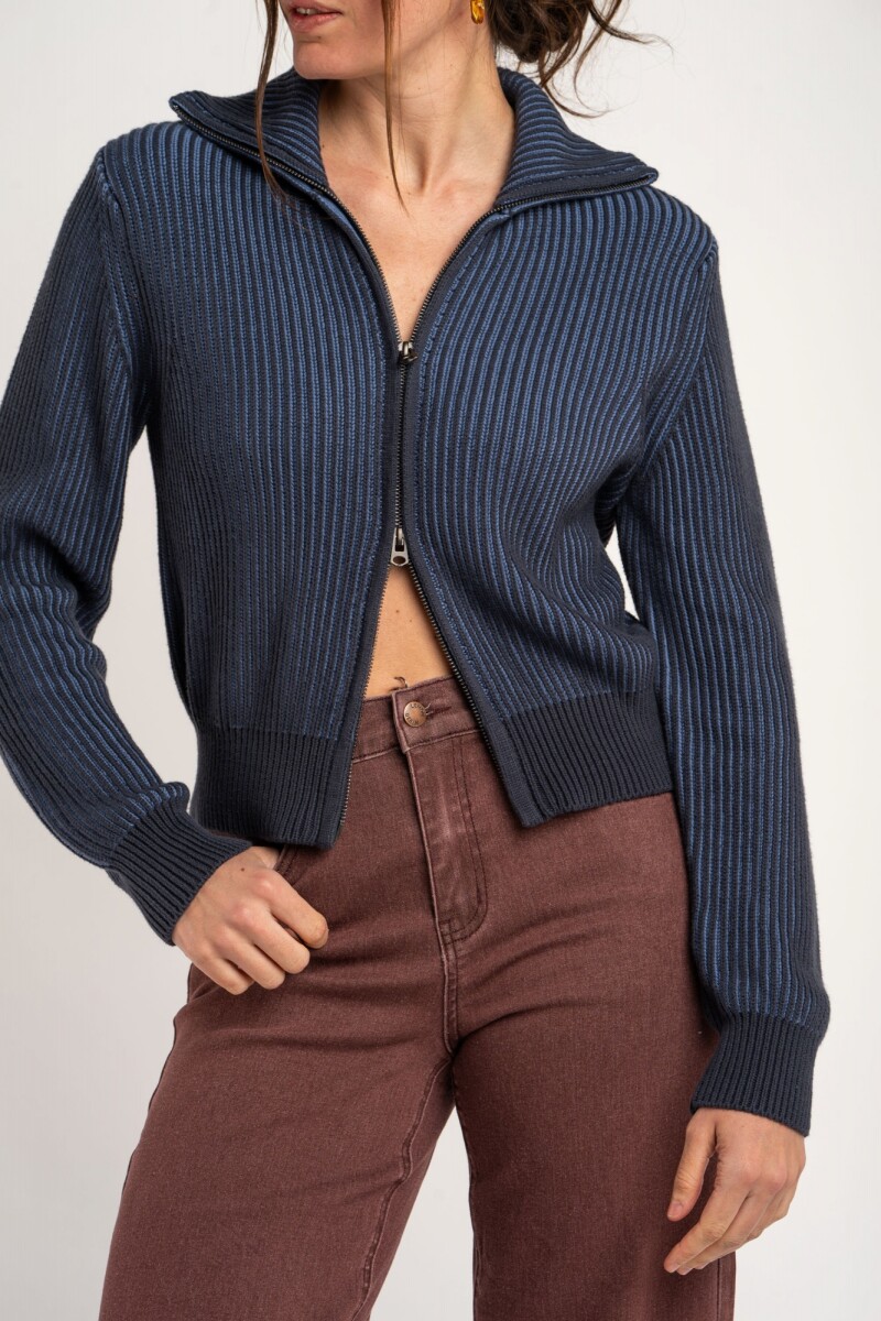 Campera Tejida Algodón Azul
