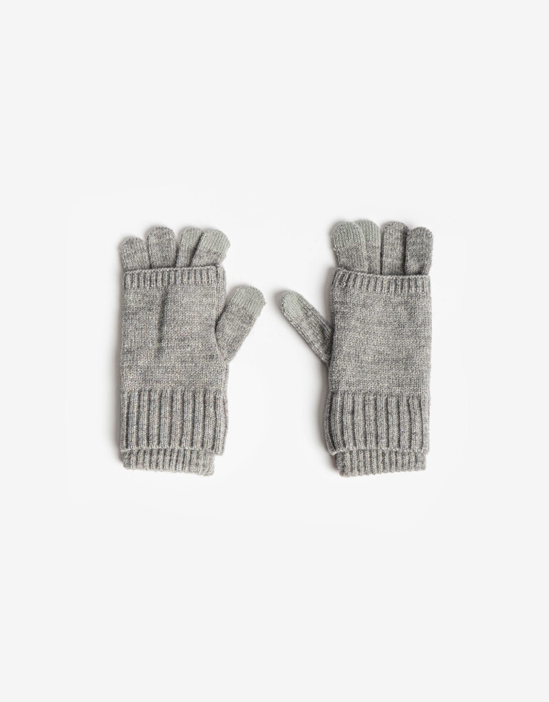 Guantes Tejidos Par De Guantes + Mitones - Gris Medio