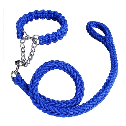 Correa Collar Reforzado Perros Semi Ahorque Cuerda Trenzada Variante Color Azul