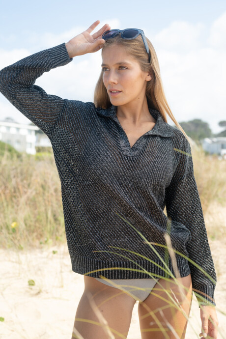 Buzo polo Negro lurex
