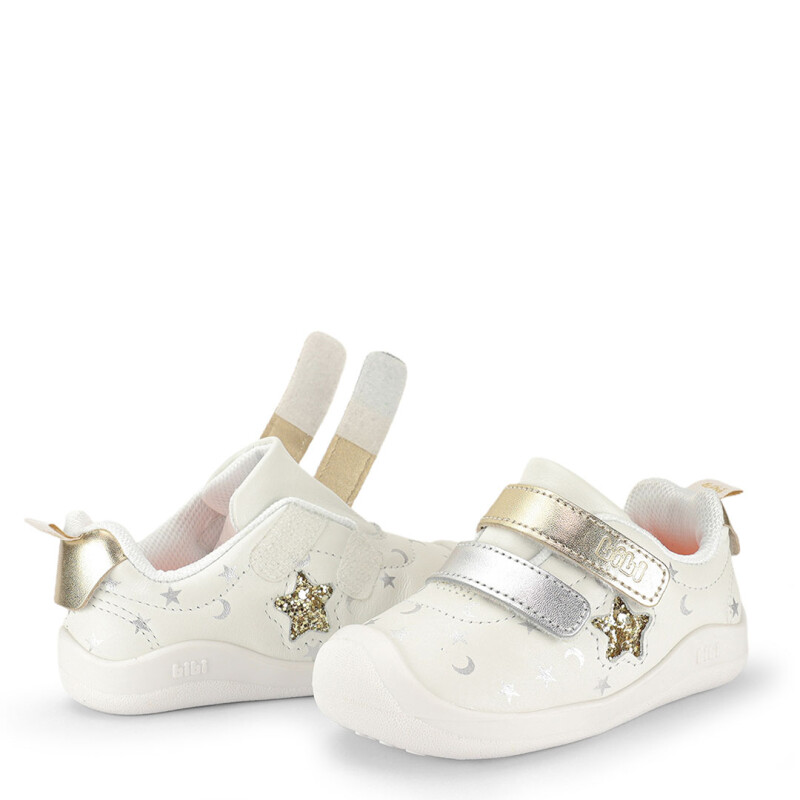 Championes de Niña Bibi Fisioflex C/Velcro Blanco - Dorado