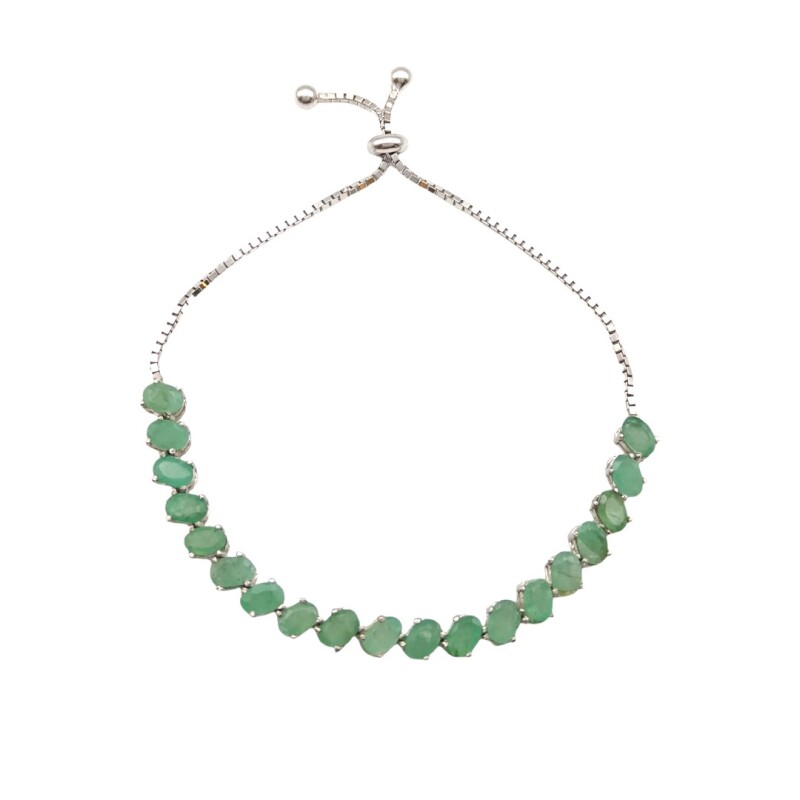 Pulsera oval-Plata 925-Piedra raíz de esmeralda-PU3018 conpiedra