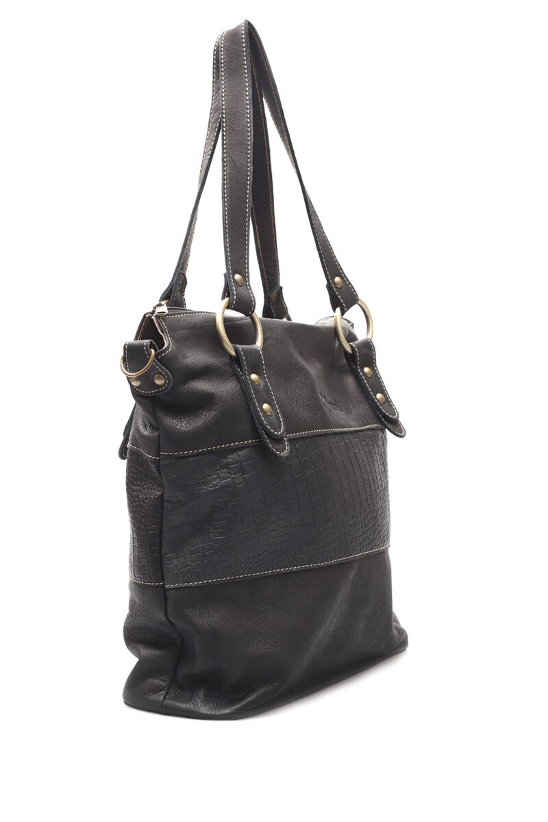 Cartera Cuero Combinado Croco con Tachas Negro