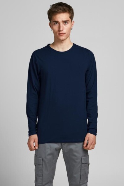 Camiseta manga larga de algodón regular fit Navy Blue