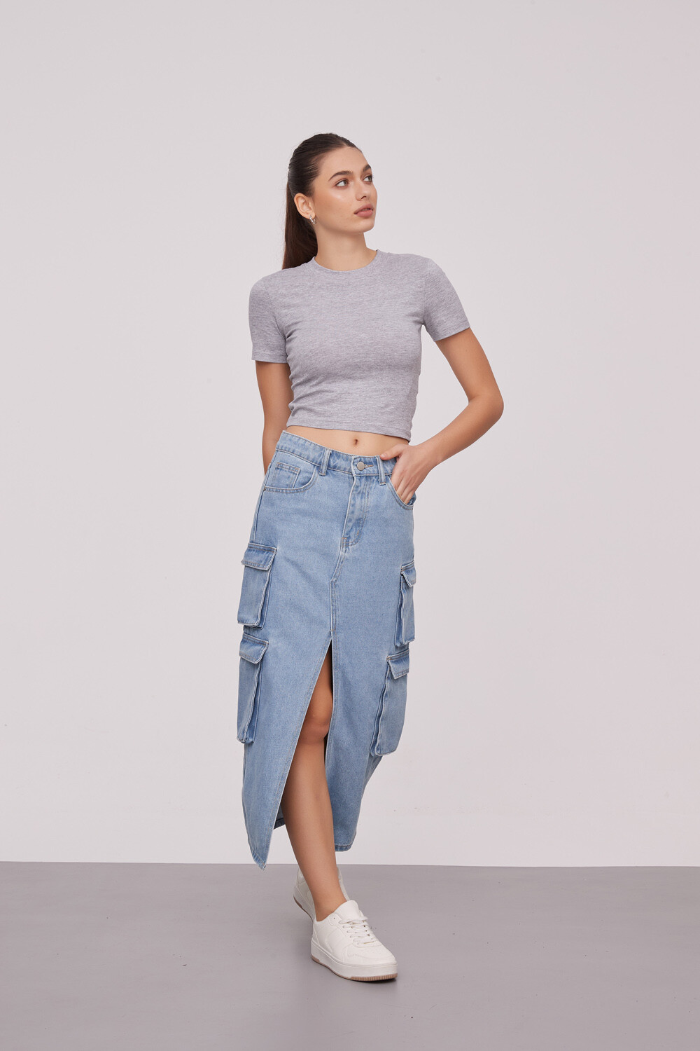 Remera Flored Gris Melange Medio