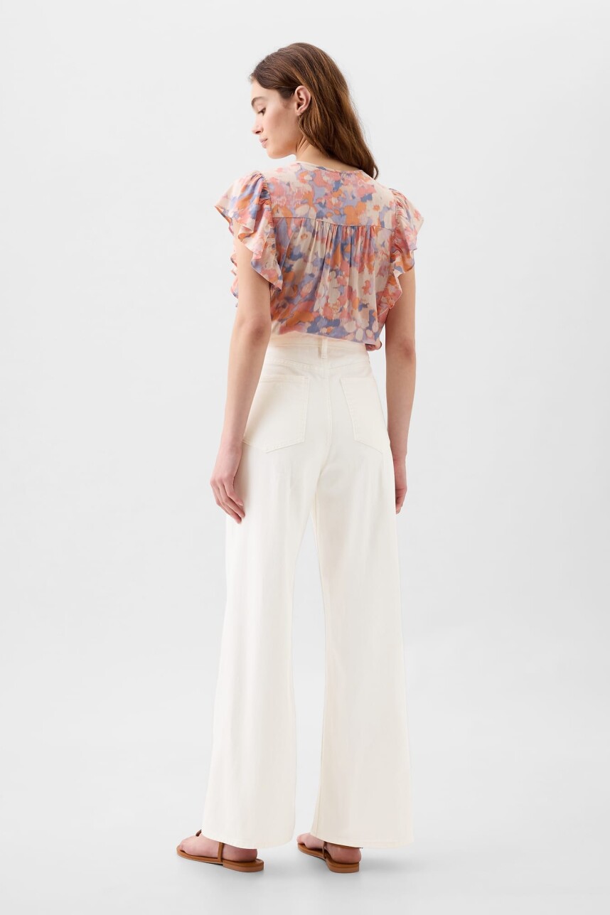 Jean Wide Leg Tiro Alto Crop Mujer New Off White