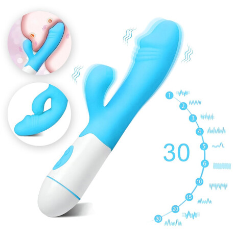 Vibrador Con Doble Estímulo Desing Recargable USB Celeste