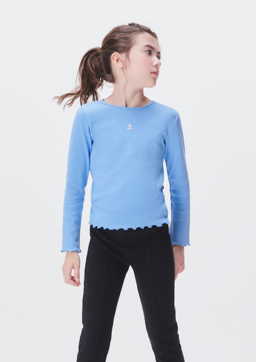 BLUSA MANGA LARGA INFANTIL CON BORDADO - CELESTE 