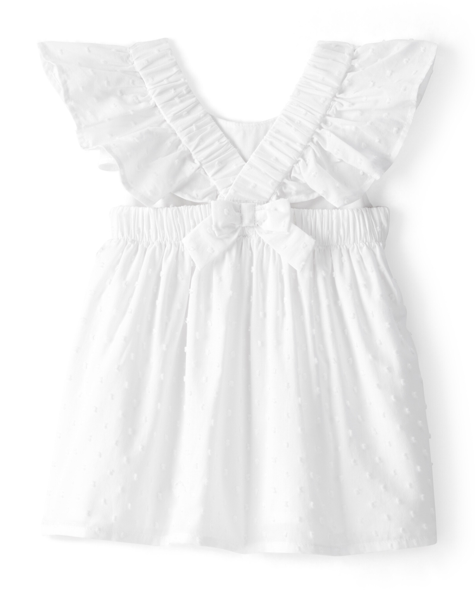 Vestido de algodón con textura plumetí, blanco, mangas con volados Sin color