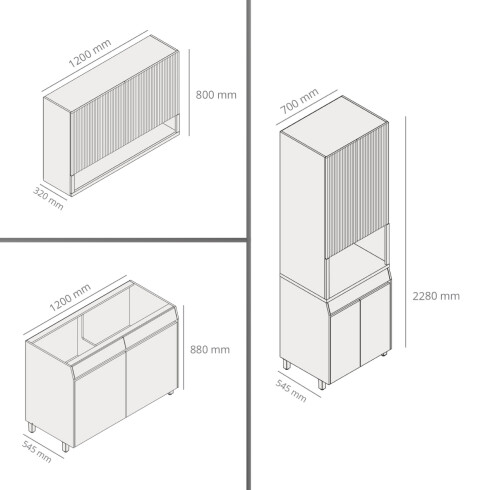 JUEGO MODULAR PARA COCINA INCLUYE AEREOS BAJO MESADA Y TORRE GAMAS DE BEIGE