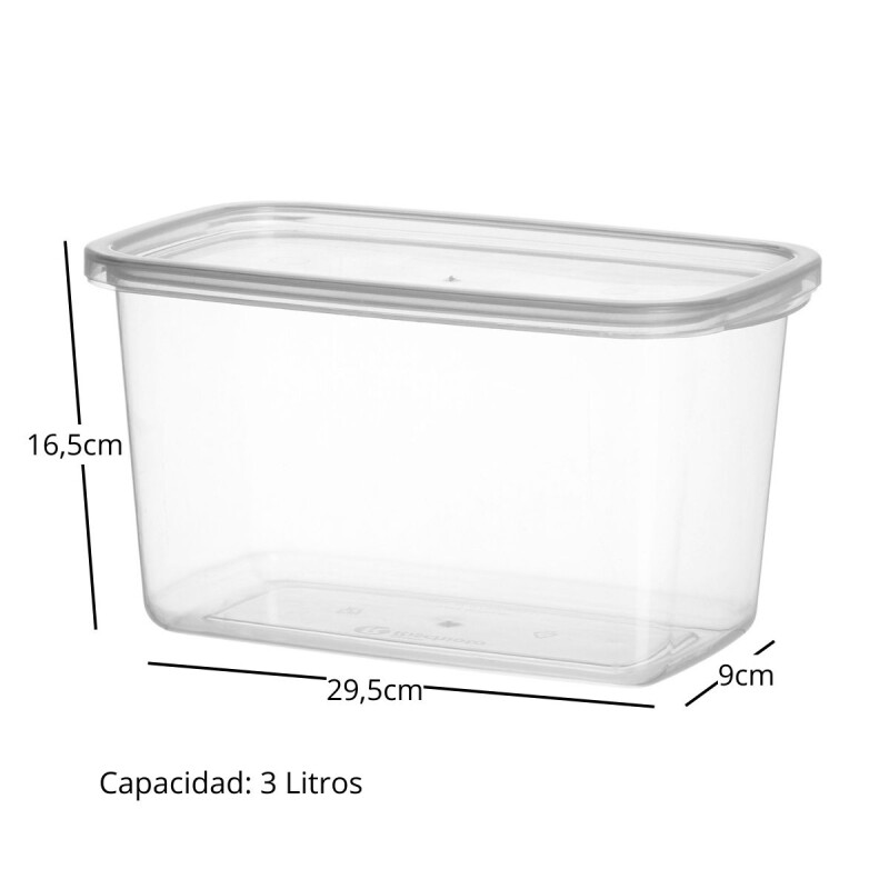 Pote rectangular 3 lts TRANSPARENTE