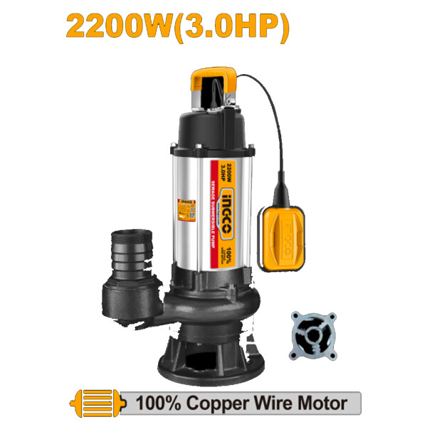 BOMBA POZO NEGRO CON TRITURADOR 2200W 3HP 13MT 3´´ 38M3/H INGCO SPDB220068 BOMBA POZO NEGRO CON TRITURADOR 2200W 3HP 13MT 3´´ 38M3/H INGCO SPDB220068